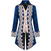 Men Steampunk Gothic Victorian Jacket Vintage Purple Velvet Tailcoat Medieval Frock Coat Uniform Renaissance Costume Homme XXXL Blue
